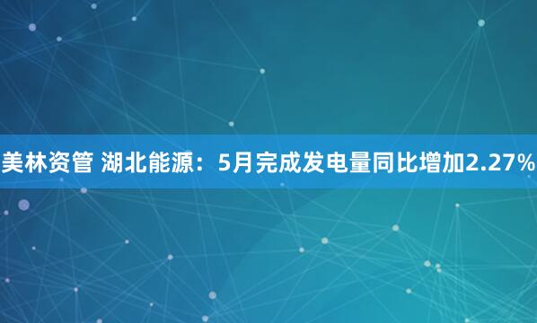 美林资管 湖北能源：5月完成发电量同比增加2.27%